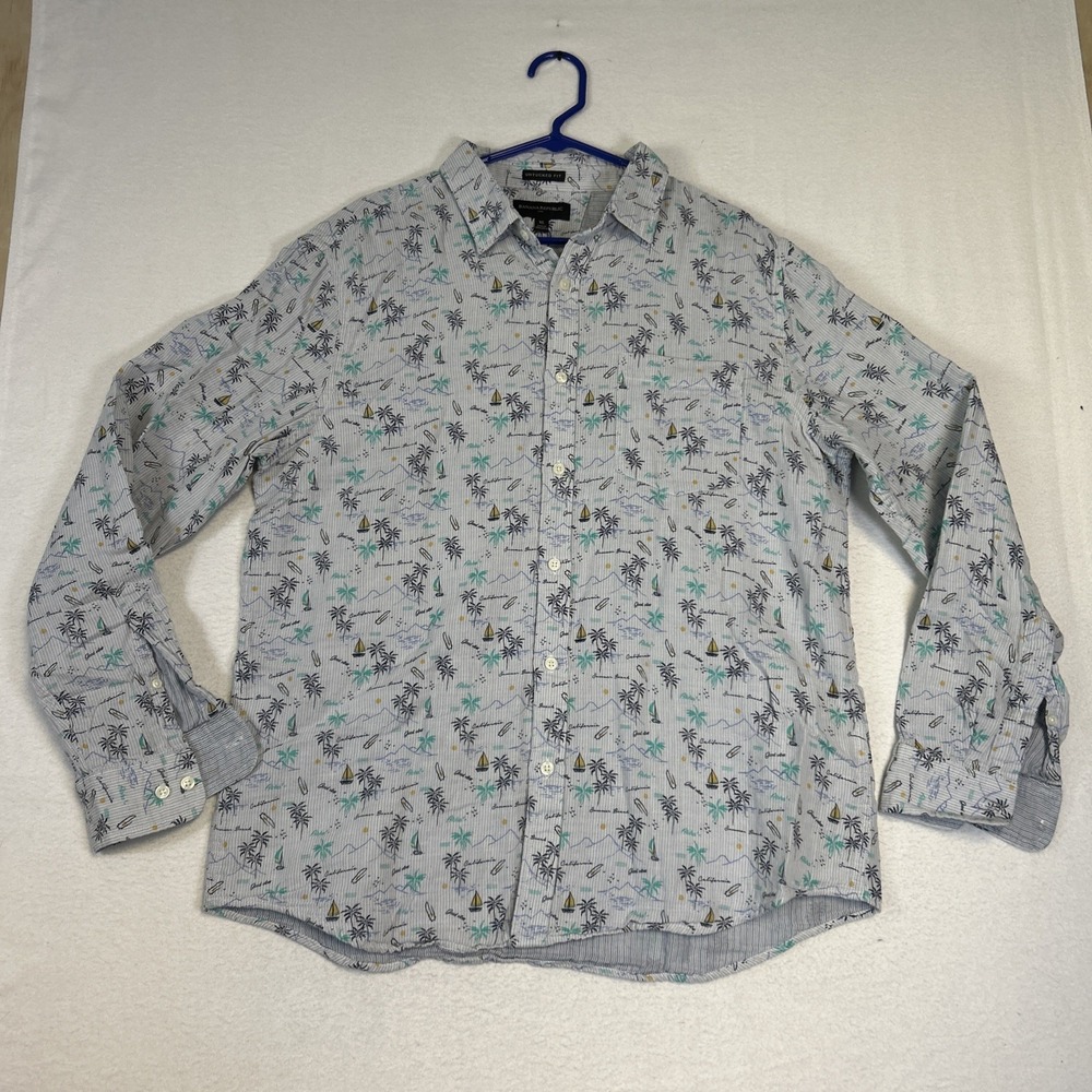 Banana Republic Mens XL Long Sleeve Button Down Shirt Palm Tree Beach Untucked